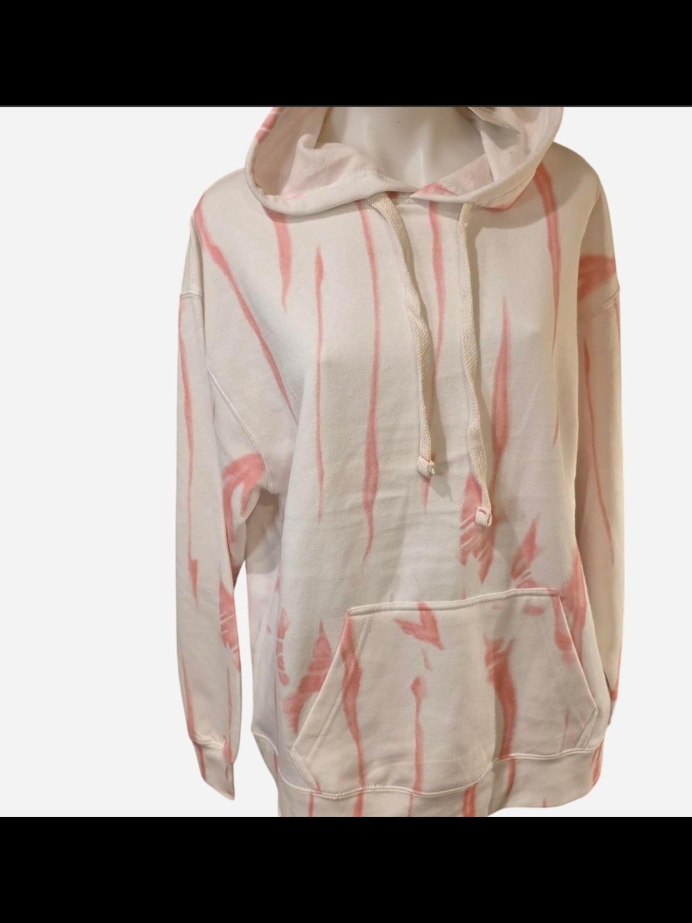 Relaxed Cream Hoodie with Soft Pink Tie-Dye